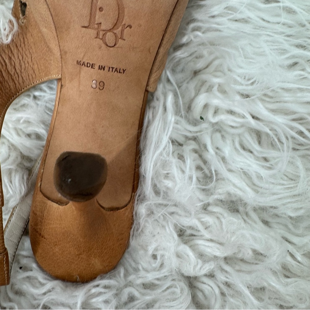 Vintage Christian Dior Tan and Pink Heels with Ribbon Bow - Picture 9 of 14